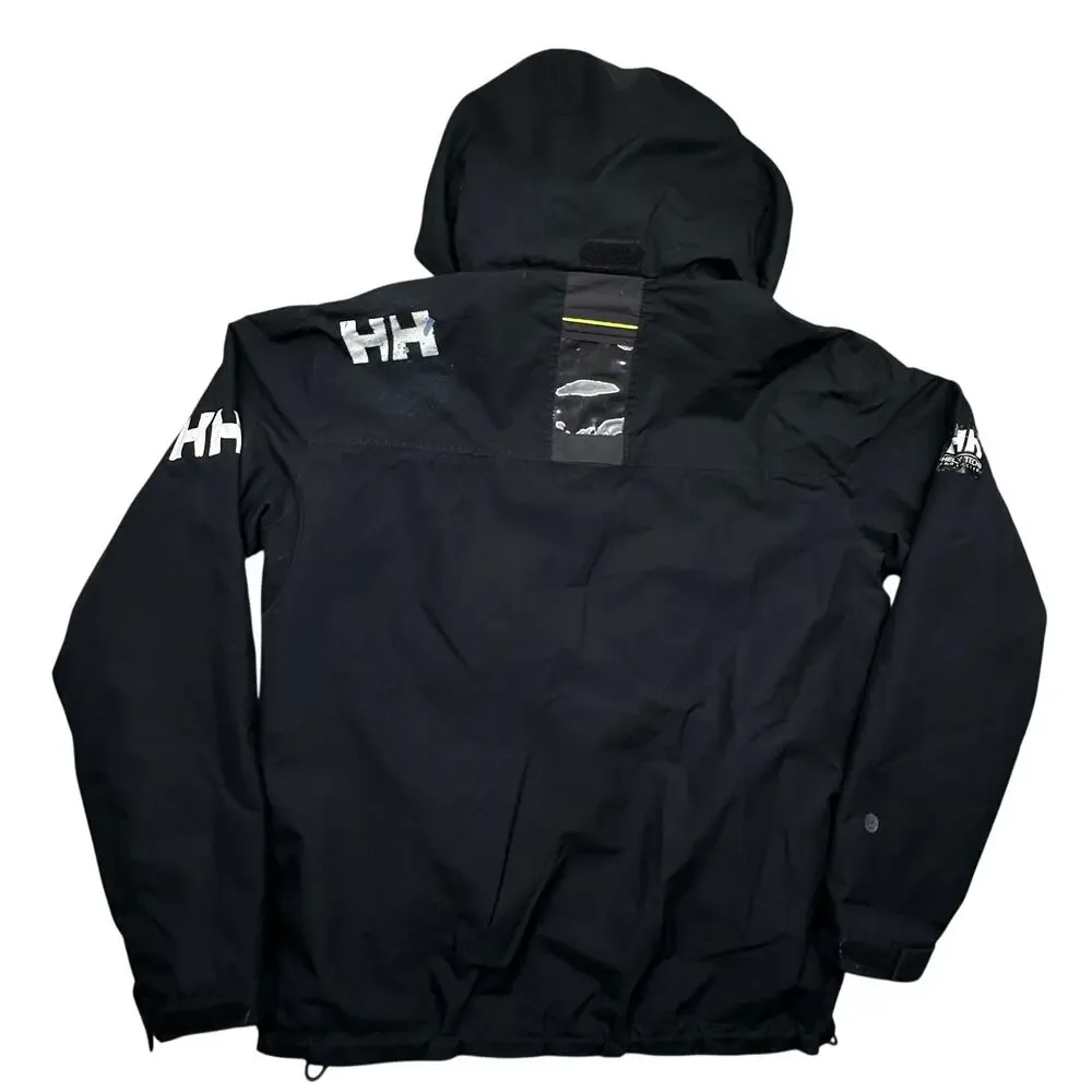 Helly Hansen Crew Hooded Midlayer Jacket Mens Medium Black Polartec Helly Tech